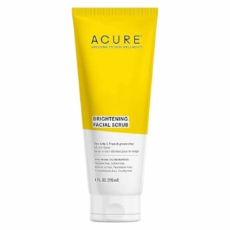 Acure brightening facial scrub tube with yellow label.