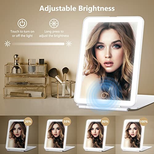 Vanity mirror with adjustable brightness and touch controls.