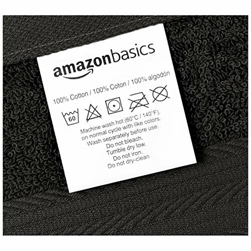 AmazonBasics towel label with washing instructions