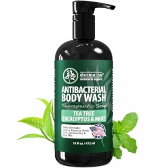 Antibacterial body wash with tea tree, eucalyptus, and mint.