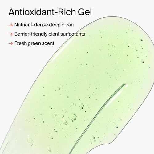 Green antioxidant-rich gel with nutrient benefits listed.