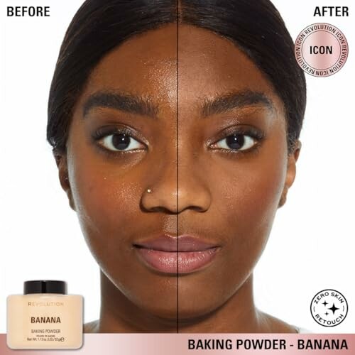 Before and after using banana baking powder on face.