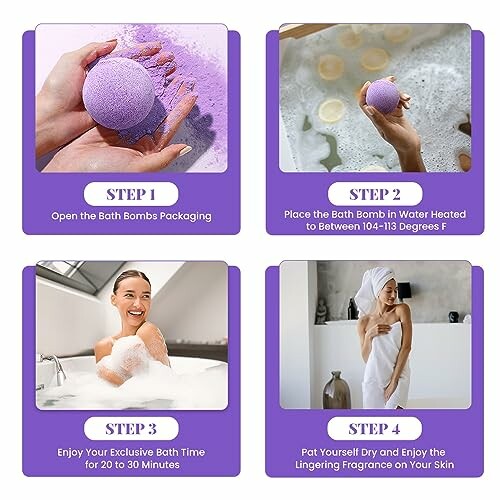 Four-step bath bomb usage guide with images.