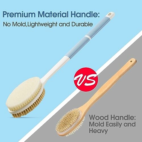 Comparison between premium material and wood handle bath brushes.