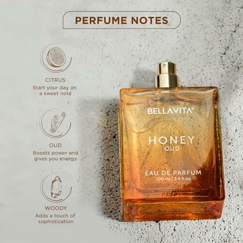 Bellavita Honey Oud perfume bottle with notes description