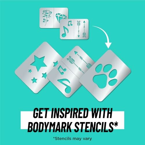 Various stencil designs for body art including stars, music notes, and paw print.