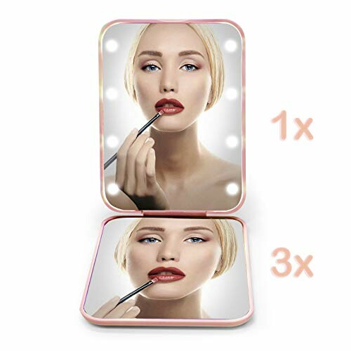 Compact mirror with LED lights and two magnification levels.