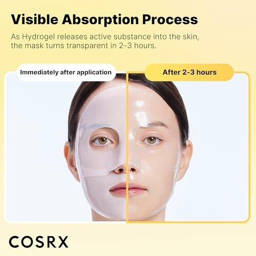 Comparison of face with hydrogel mask immediately after application and after 2-3 hours.