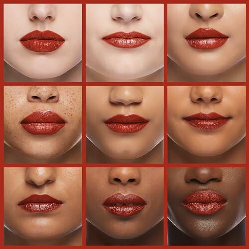 Grid of nine women's lips with red lipstick, showcasing diverse skin tones.