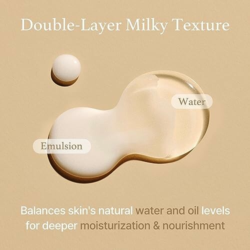 Double-layer texture with emulsion and water for skin balance.