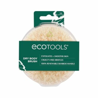 Ecotools dry body brush with bamboo handle and cruelty-free bristles.