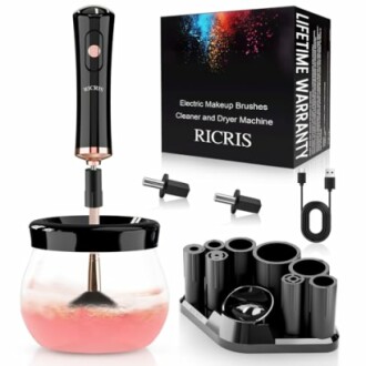 Electric makeup brush cleaner and dryer machine with accessories.