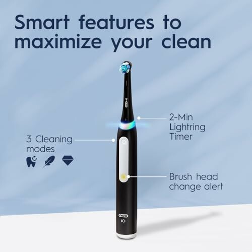 Electric toothbrush with smart features highlighted.