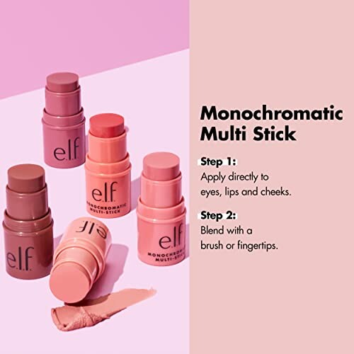 e.l.f. Monochromatic Multi Stick makeup collection with application steps