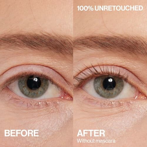 Comparison of an eye before and after treatment, showing natural lashes.