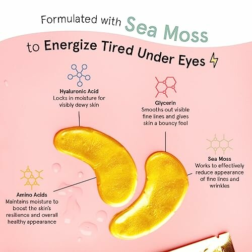 Infographic on sea moss eye mask benefits and ingredients.