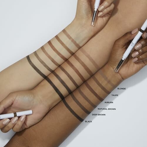 Arms showing different eyebrow pencil shades from blonde to black.