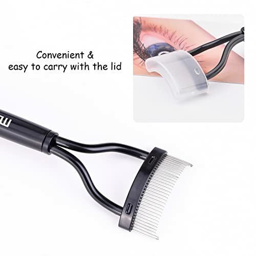 Eyelash comb with protective lid for easy carrying.