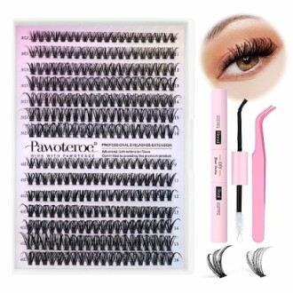 Eyelash extension kit with lashes, tweezers, and applicator