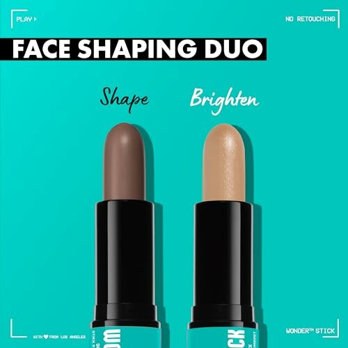 Two face shaping sticks labeled Shape and Brighten on teal background.