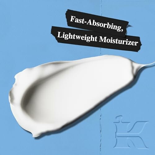 Creamy moisturizer texture on blue background with text 'Fast-Absorbing, Lightweight Moisturizer'