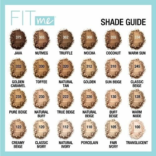 Fit Me shade guide displaying a range of foundation colors.