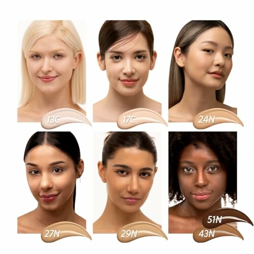 Diverse models displaying different foundation shades.