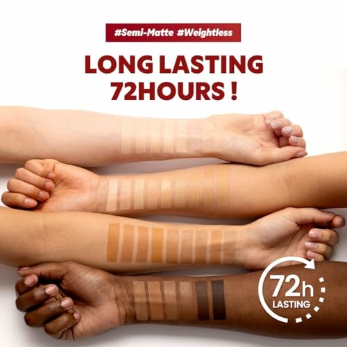 Diverse arms showcasing long-lasting foundation shades.