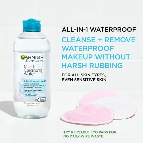 Garnier Micellar Cleansing Water bottle with reusable eco pads.