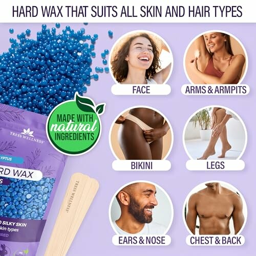 Hard wax for all skin and hair types with natural ingredients.