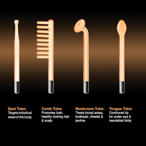 Four high-frequency facial wands with descriptions: spot, comb, mushroom, tongue.