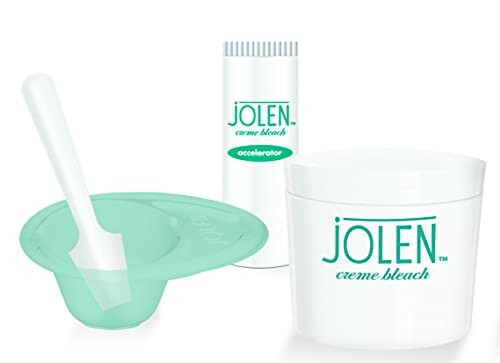 Jolen creme bleach kit with spatula, accelerator, and mixing cup.