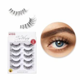 Kiss So Wispy false eyelashes set with eye close-up.