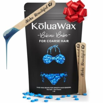 KoluaWax Bikini Babe for coarse hair with wax beads and applicators.