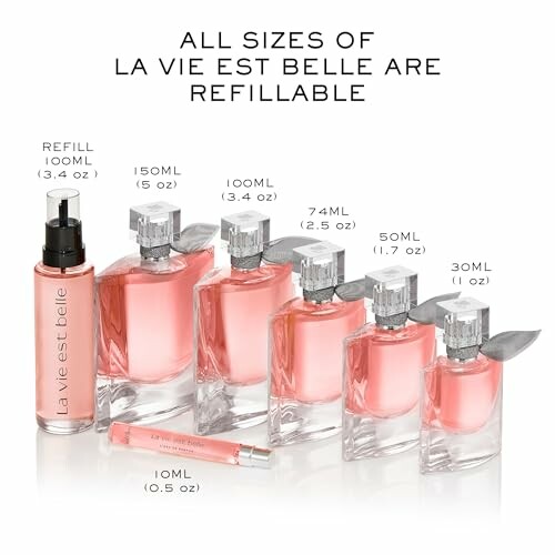 La Vie Est Belle perfume bottles in various refillable sizes.