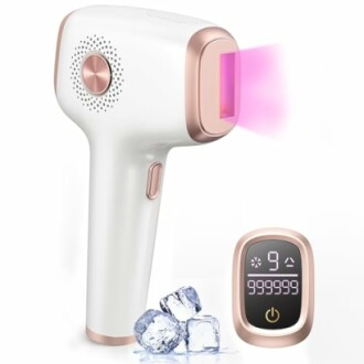 Laser hair removal device with digital display and ice cubes.