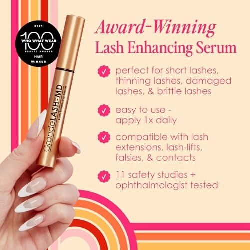 Award-winning lash enhancing serum product description.