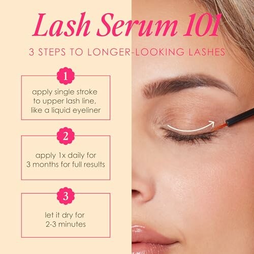 Guide on applying lash serum in three steps.