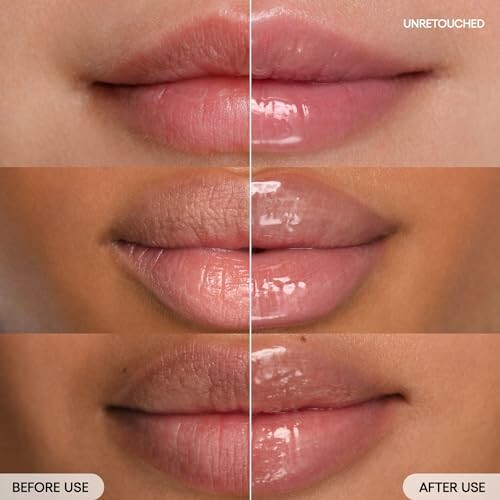 Close-up of lips showing before and after using lip balm.