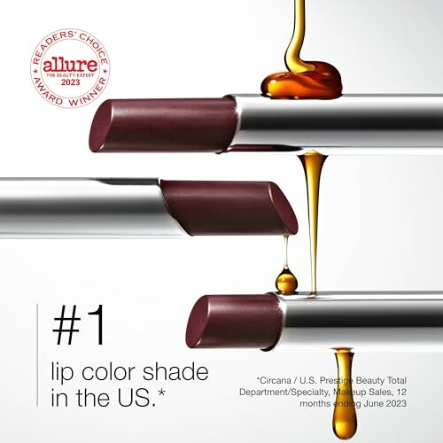 Top lip color shade in the US with award badge.