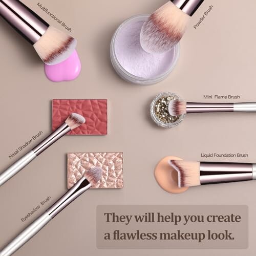 Makeup brushes and cosmetics for a flawless look.