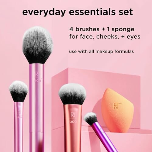 Everyday essentials set with 4 brushes and 1 sponge for makeup.