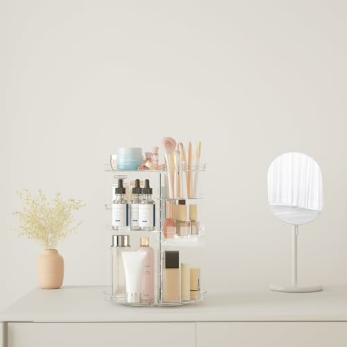 Vanity with makeup organizer and mirror