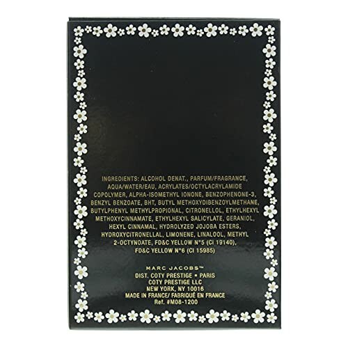 Back of Marc Jacobs perfume box showing ingredients.