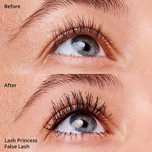 Comparison of eyelashes before and after applying mascara.