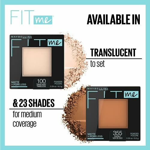 Maybelline Fit Me powder available in translucent and 23 medium coverage shades.