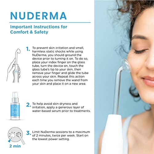 Nuderm instructions for comfort and safety with device usage.