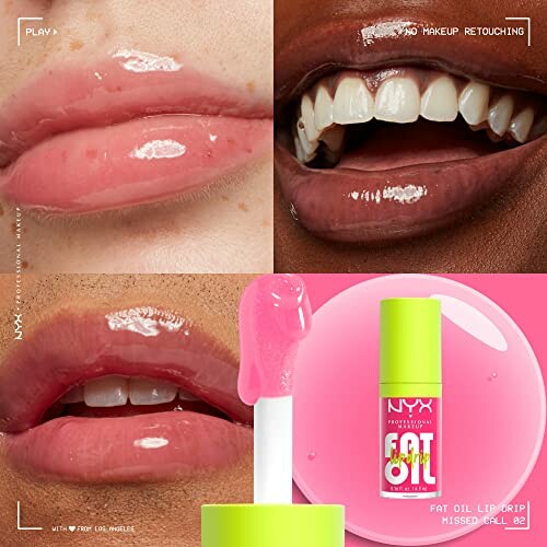 Collage of lips with NYX Fat Oil Lip Drip in pink shade