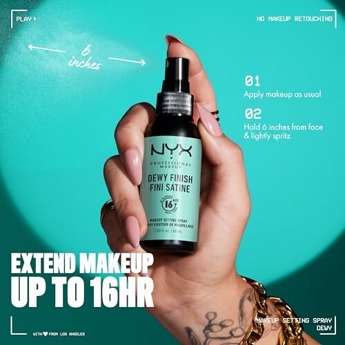 NYX setting spray instructions with hand holding bottle.