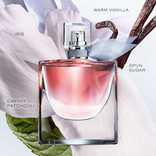 Perfume bottle with floral and vanilla background